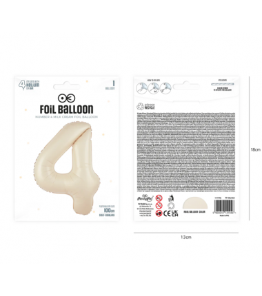 Balon foliowy Cyfra 4 - 100 cm - Kremowy