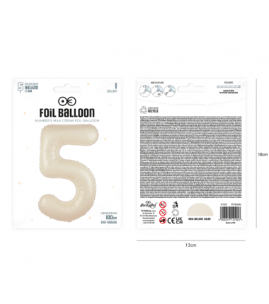 Balon foliowy Cyfra 5 - 100 cm - Kremowy
