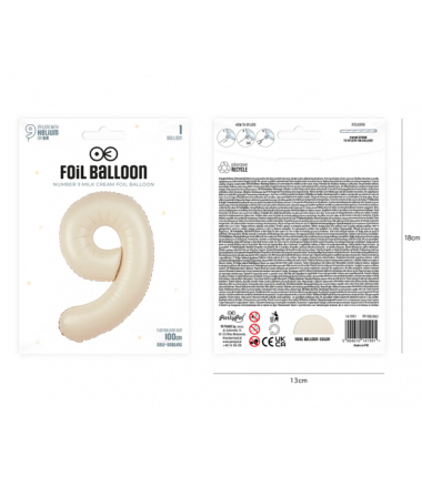Balon foliowy Cyfra 9 - 100 cm - Kremowy