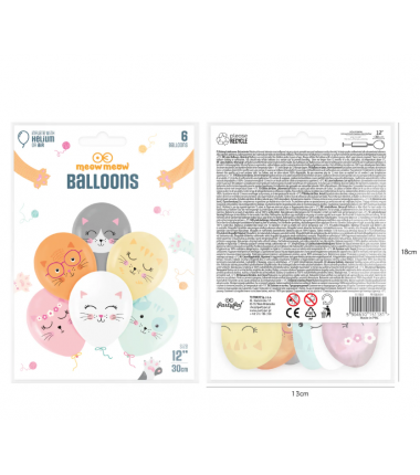 Balony Kotki 30 cm - 6 sztuk