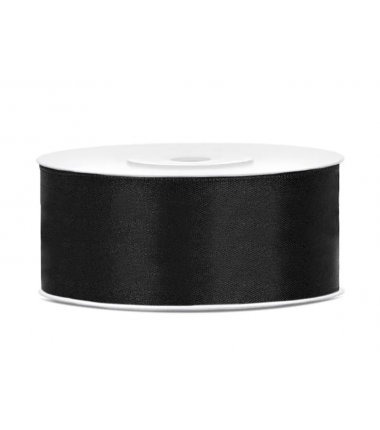 Wstążka satynowa - tasiemka satynowa - czarna 25mm - Party Deco