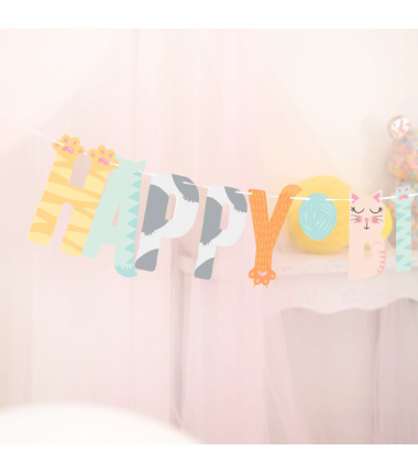 Baner Happy Birthday Kotki 200x18cm