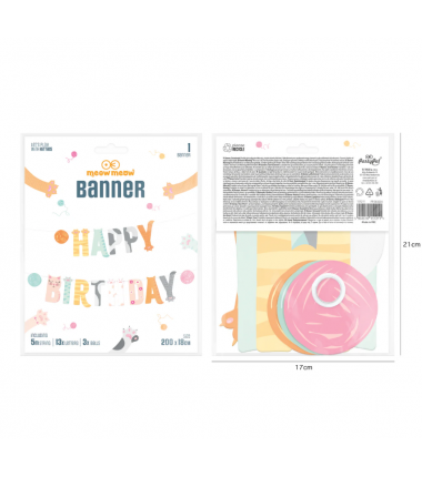 Baner Happy Birthday Kotki 200x18cm