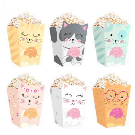 Pudełko na popcorn Kotki 8,5x15cm 6 sztuk