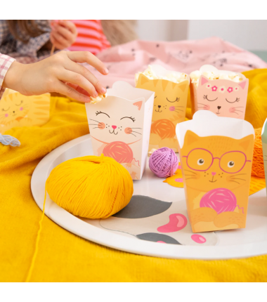 Pudełko na popcorn Kotki 8,5x15cm 6 sztuk