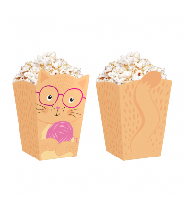 Pudełko na popcorn Kotki 8,5x15cm 6 sztuk