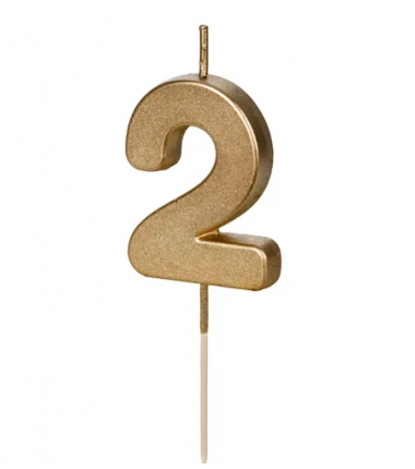 Świeczka urodzinowa Cyferka 2 - 4,5 cm - złoty
