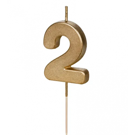 Świeczka urodzinowa Cyferka 2 - 4,5 cm - złoty