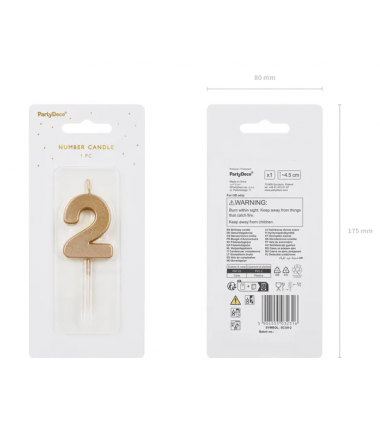 Świeczka urodzinowa Cyferka 2 - 4,5 cm - złoty