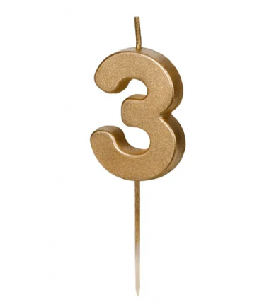 Świeczka urodzinowa Cyferka 3 - 4,5 cm - złoty