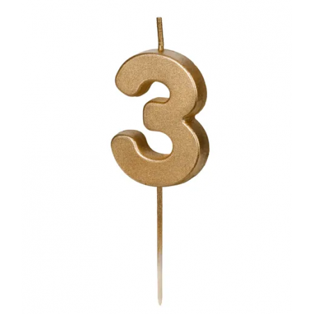 Świeczka urodzinowa Cyferka 3 - 4,5 cm - złoty