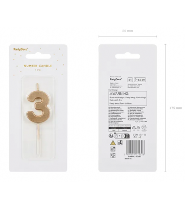 Świeczka urodzinowa Cyferka 3 - 4,5 cm - złoty
