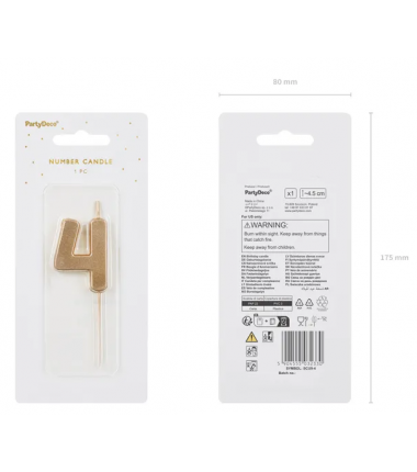 Świeczka urodzinowa Cyferka 4 - 4,5 cm - złoty