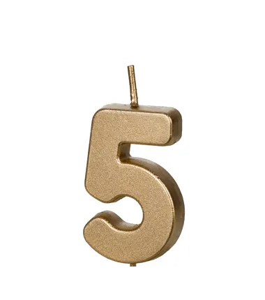 Świeczka urodzinowa Cyferka 5 - 4,5 cm - złoty
