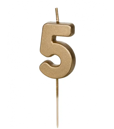 Świeczka urodzinowa Cyferka 5 - 4,5 cm - złoty