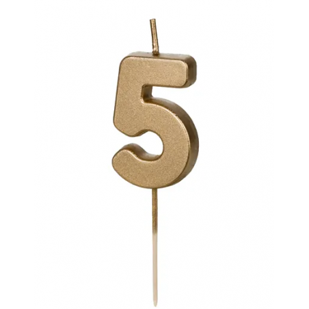 Świeczka urodzinowa Cyferka 5 - 4,5 cm - złoty