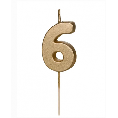 Świeczka urodzinowa Cyferka 6 - 4,5 cm - złoty