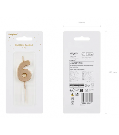 Świeczka urodzinowa Cyferka 6 - 4,5 cm - złoty