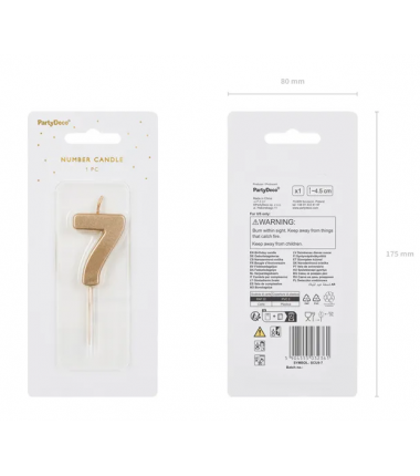 Świeczka urodzinowa Cyferka 7 - 4,5 cm - złoty