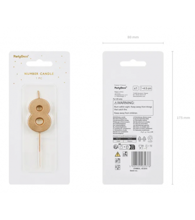 Świeczka urodzinowa Cyferka 8 - 4,5 cm - złoty