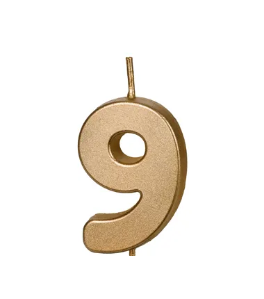 Świeczka urodzinowa Cyferka 9 - 4,5 cm - złoty