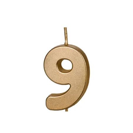 Świeczka urodzinowa Cyferka 9 - 4,5 cm - złoty