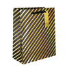 Torebka na prezenty czarno-złota mała 17,5x23x10 cm - paski