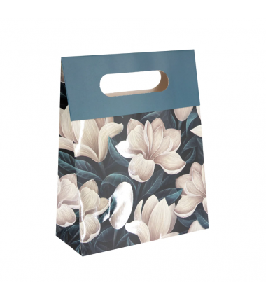 Torebka na prezenty Flora mała 12x20x6 cm - kwiaty białe