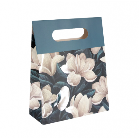 Torebka na prezenty Flora mała 12x20x6 cm - kwiaty białe