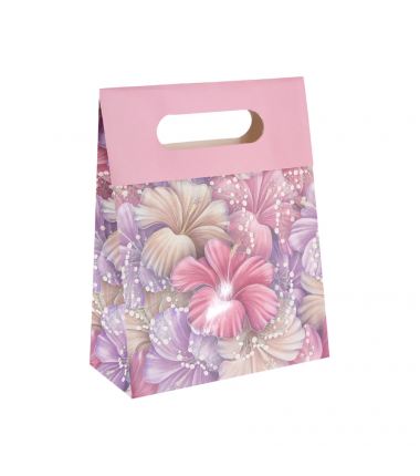 Torebka na prezenty Flora mała 12x20x6 cm - kwiaty pastelowe