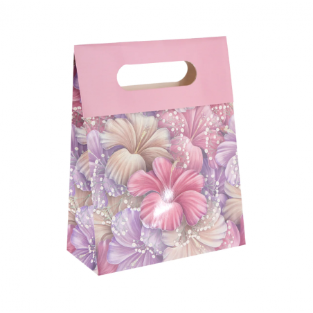 Torebka na prezenty Flora mała 12x20x6 cm - kwiaty pastelowe