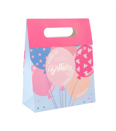 Torebka na prezenty Happy Birthday mała 12x20x6 cm - balony