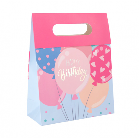 Torebka na prezenty Happy Birthday mała 12x20x6 cm - balony