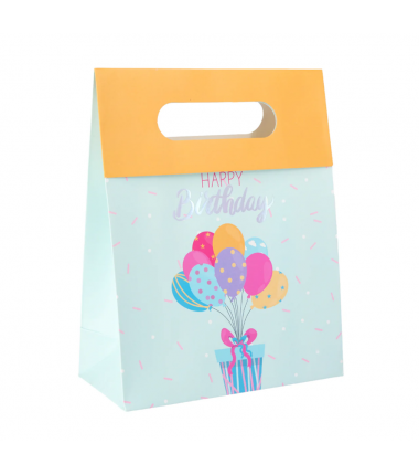 Torebka na prezenty Happy Birthday mała 12x20x6 cm - balony w doniczce
