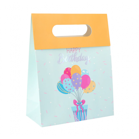 Torebka na prezenty Happy Birthday mała 12x20x6 cm - balony w doniczce