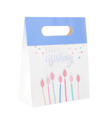 Torebka na prezenty Happy Birthday mała 12x20x6 cm - świeczki