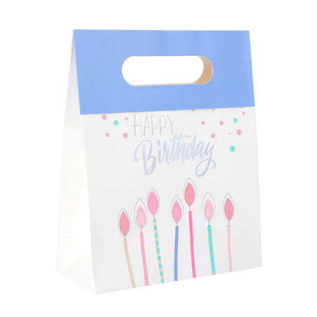 Torebka na prezenty Happy Birthday mała 12x20x6 cm - świeczki