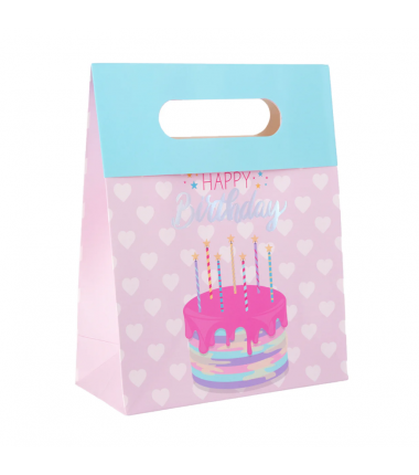 Torebka na prezenty Happy Birthday mała 12x20x6 cm - tort