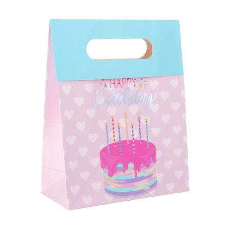 Torebka na prezenty Happy Birthday mała 12x20x6 cm - tort