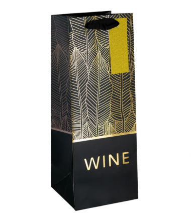 Torebki na wino czarne w złote liście - wzór 1