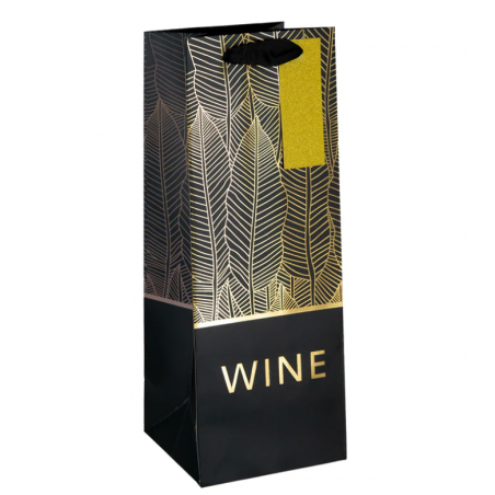 Torebki na wino czarne w złote liście - wzór 1
