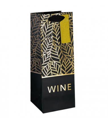Torebki na wino czarne w złote liście - wzór 2