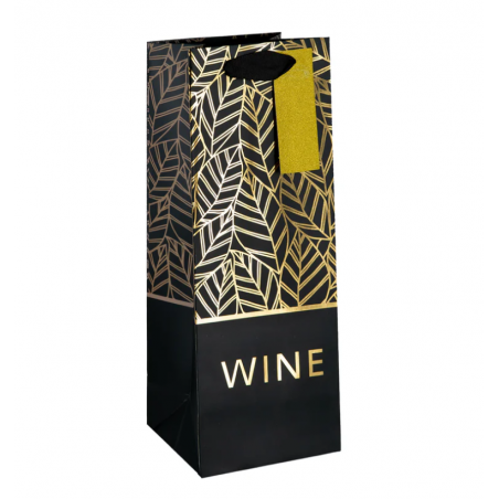 Torebki na wino czarne w złote liście - wzór 2