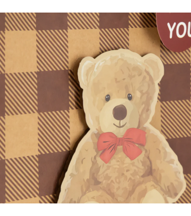 Torebka na prezenty angielska krata Misie 3D 45x26x12,5 - kwadraty