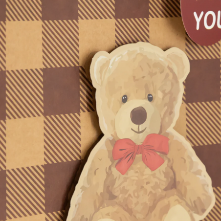 Torebka na prezenty angielska krata Misie 3D 45x26x12,5 - kwadraty