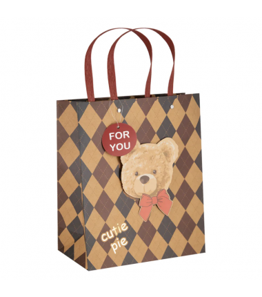 Torebka na prezenty angielska krata Misie 3D 45x26x12,5 - romby