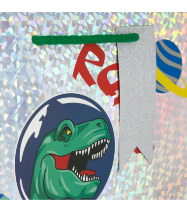 Torebka na prezenty Dinozaur mała - zielony kosmos