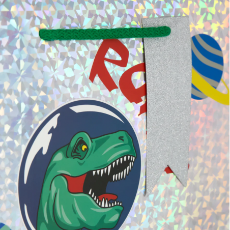 Torebka na prezenty Dinozaur mała - zielony kosmos