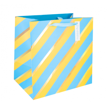 Torebka na prezenty z szerokim dnem Congratulations mała 16x16x16 - paski