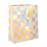 Torebka na prezenty Złota Kratka mała 17,5x23x10 cm - różowe i złote kwadraty